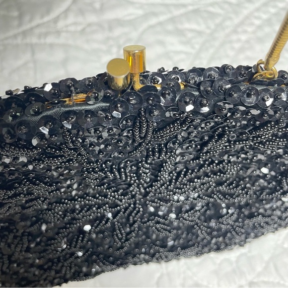 Vintage Black Hand Beaded Bag Made in Hong Kong - Picture 7 of 7
